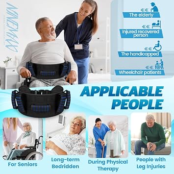 NINEMAX Gait Belt with 7 Handles, Adjustable Transfer Belt for Seniors