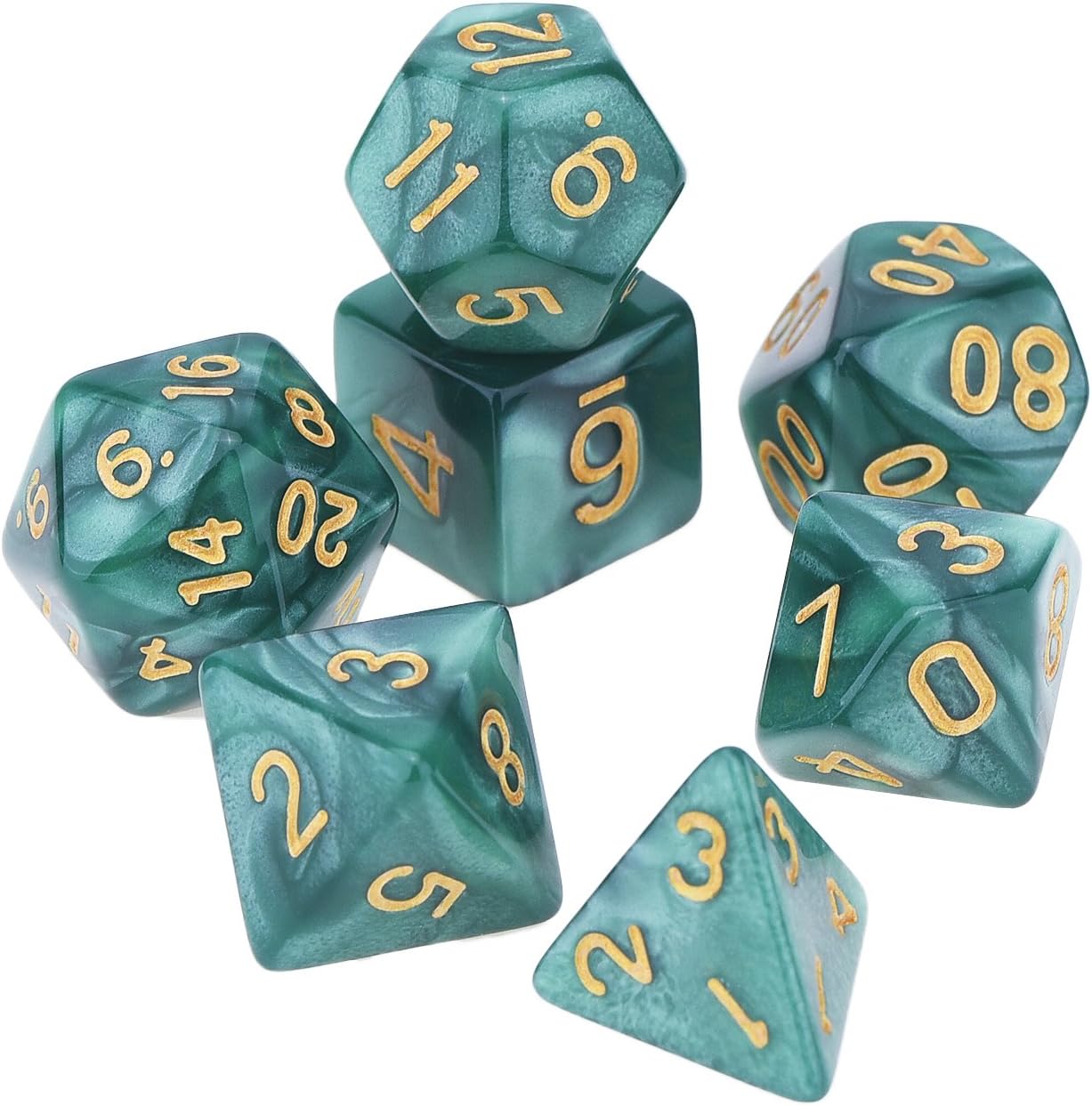 EBOOT 7-Die Polyhedral Dice Compatible with DND Dice Set Dungeons and Dragons with Black Pouch (Green)