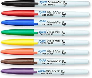 EXPO Vis-A-Vis Wet-Erase qMtXj Overhead Transparency Markers, Fine Point, Assorted Colors, 8 Count (2 Pack)