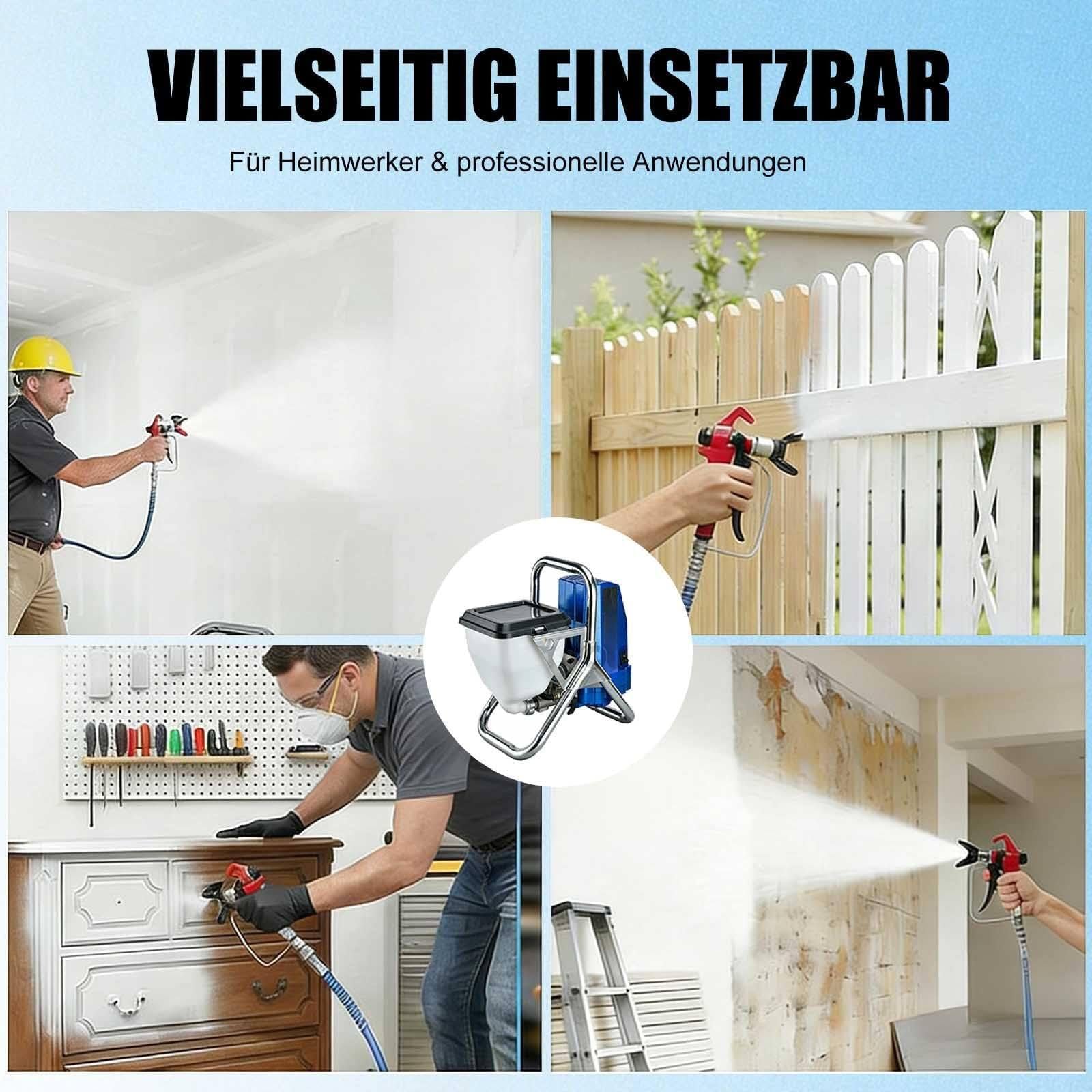 Elektryczny agregat malarski, 1800 W, 110 V/220 V, wysokie ciśnienie, z wężem 5 m, manometrem i dyszą – do malowania ścian (wewnątrz i na zewnątrz), mebli i ogrodzeń