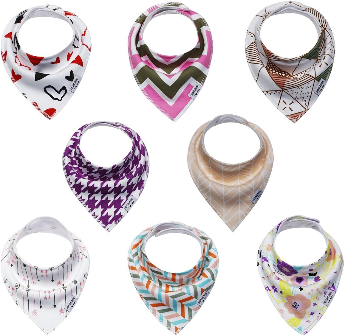 100% Organic Cotton Baby Bandana Drool Bibs for Girls 8 Pack Set,Newborns, Infants and Toddlers (Color-02)