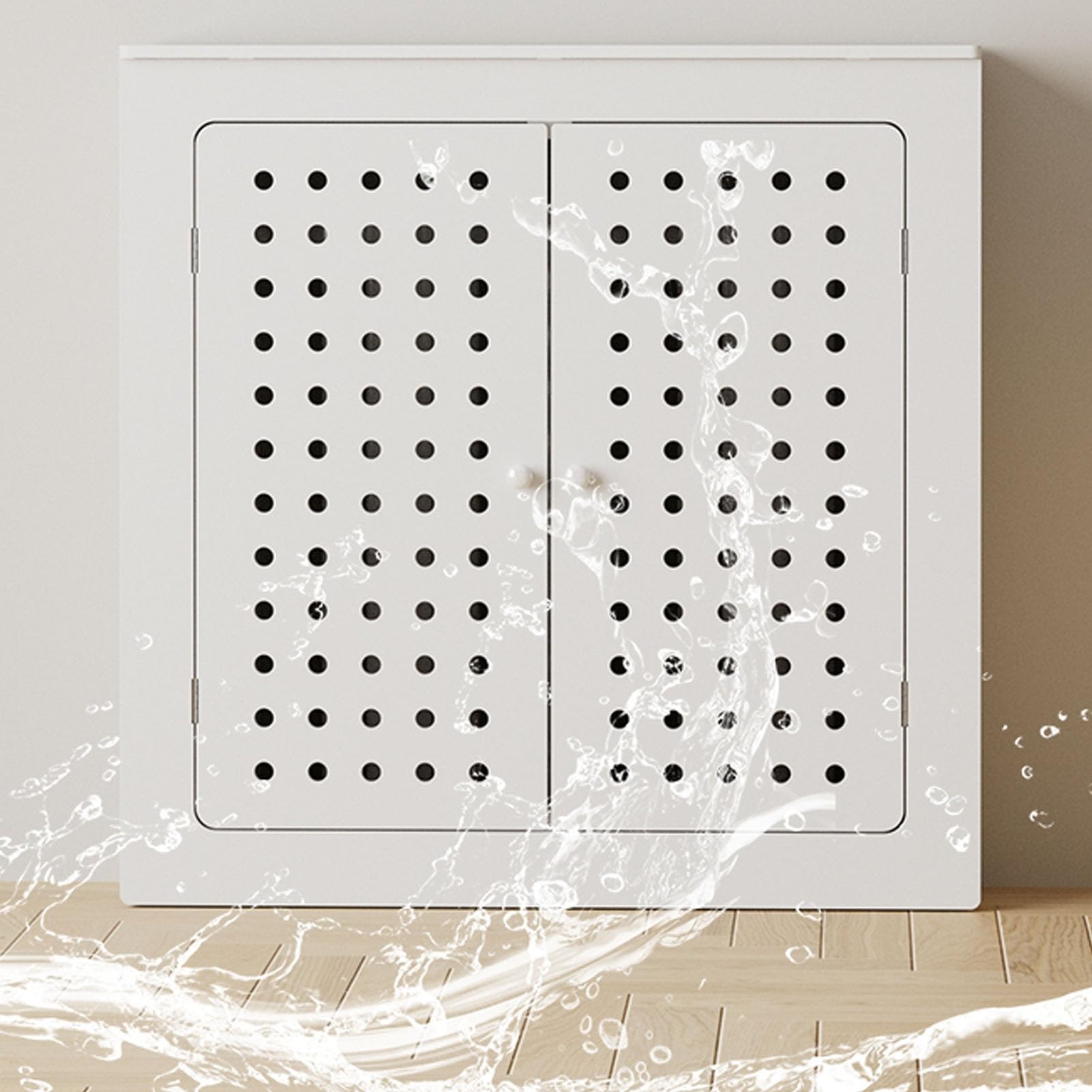 Generico Copritermosifone Moderno - Armadio riscaldante in PVC con 2 Ante e Listelli Verticali, nasconde elegantemente i Tubi, Perfetto per casa e Ufficio (L60xA80xP20 cm)