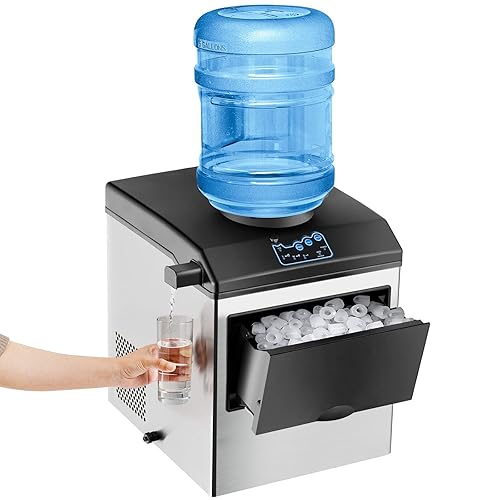 PETSITE Dispensador de agua 2 en 1 para máquina de hielo, máquina electrónica portátil con dispensador de enfriador de agua, 48 libras/día, cubo de