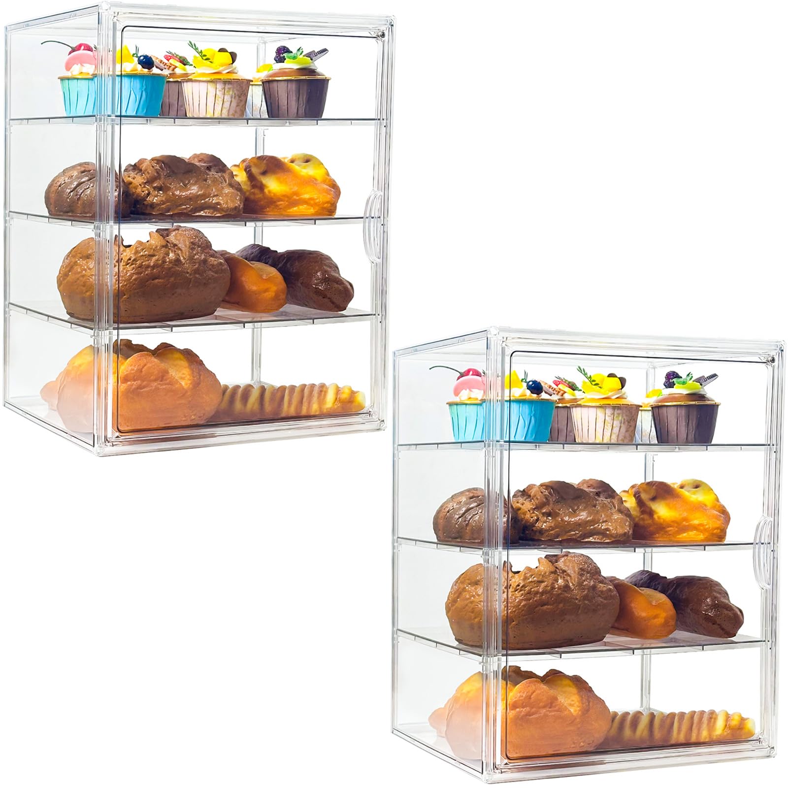 Vitrina de repostería ajustable de 4 capas para encimera de cocina, contenedor grande transparente de almacenamiento de pan con puerta magnética, vitrina de pastelería de 15.6 x 11.5 x 9.9 pulgadas