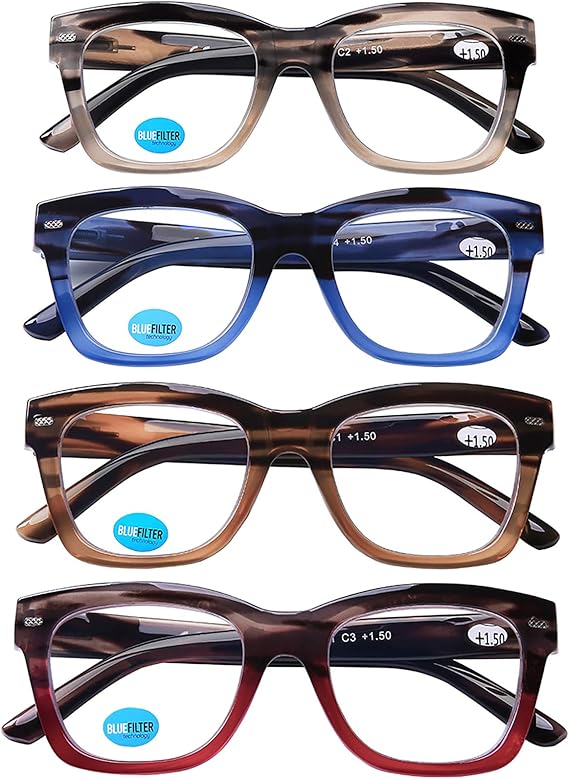 Computer Reading Glasses Blue Light Blocking, 4 Pack Men