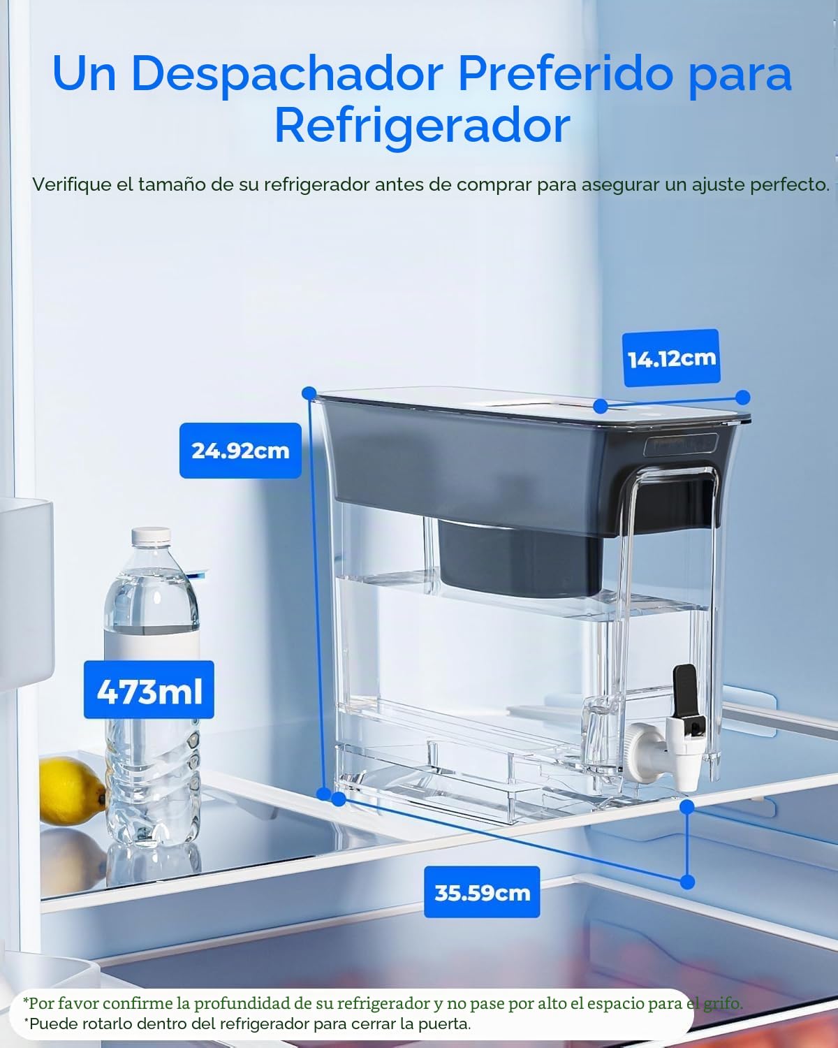 Waterdrop Jarra Filtro de Agua, Dispensador de Filtro de Agua (8,2L) con 1×90 Días de Filtro, Filtro de Agua Certificado NSF Jarra de Agua Potable para Refrigerador, Reduce Cálculo, Cloro, Plomo