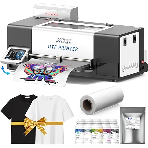 MZK A3 Pro XP600 DTF Printer,Automatic Time Cleaning Printhead Maintain+Ink Anti-Clog Filter,2X-Speed Compared to L1800,5" Rotatable Touch Screen,Dual Ink Level Alert,Film Cutter,Gift Ink 2 Years