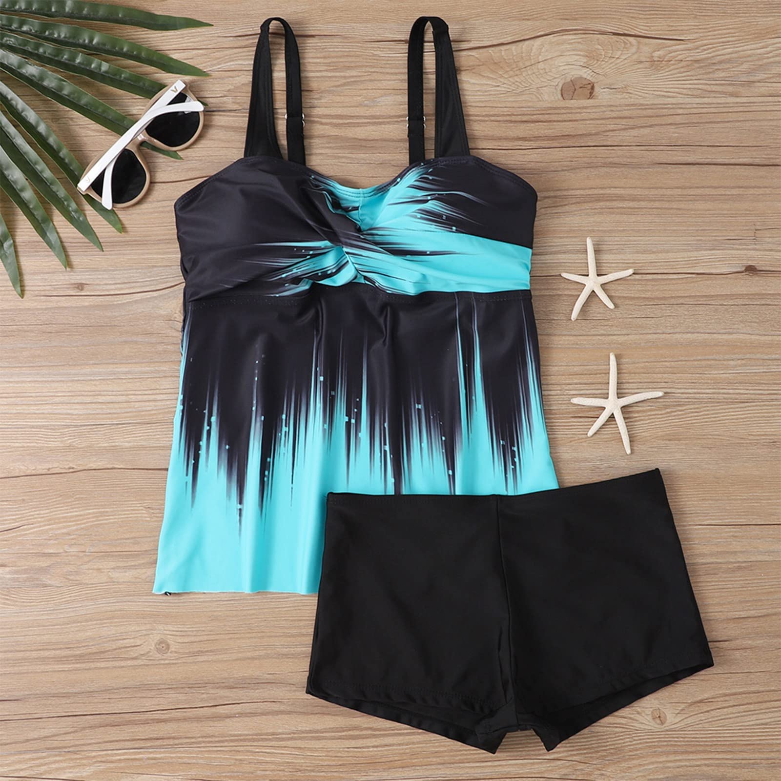 uxxnjfg Maillot De Bain Femme 2 Pieces Shorty Tankini Grande Taille Ensemble Maillot De Bain Taille Haute Amincissant avec Armature Ete Swimwear