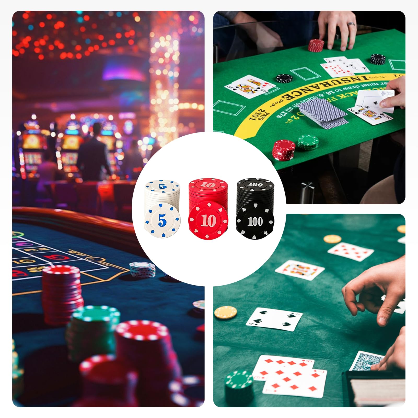 300 Stück PokerChips Kunststoff Nummerierte Chips 5/10/20/50/100,Poker Zubehör,Wertmarken Chipsfür Reisen und Familienpartys