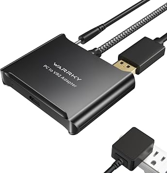 Warrky PSVR2 PC Adapter, PSVR2 Accessories [Aluminum Shell, Upgraded IC] Compatible with PSVR2, AR Glasses, Portable Monitor, DP 1.4 Cable 15W AC Power Supply Included - Black
