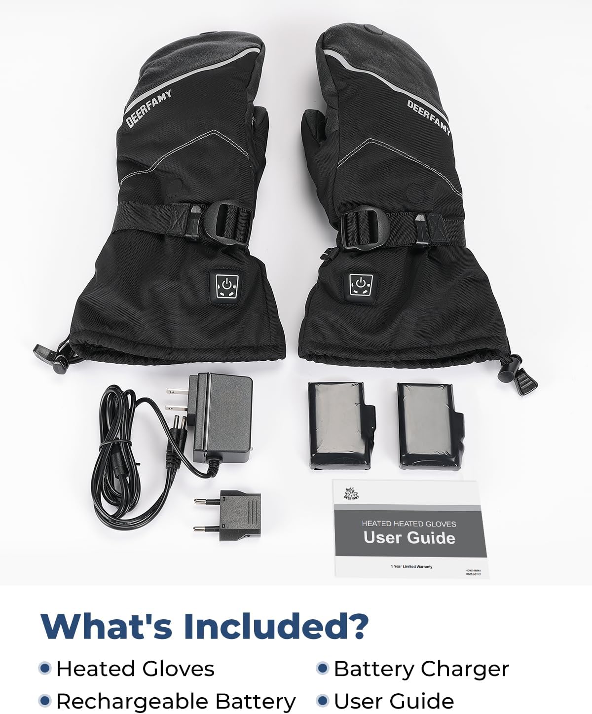 DEERFAMY Heated Mittens - Rechargeable Electric Gloves With Flip Cover For Ice Fishing & Winter Sports