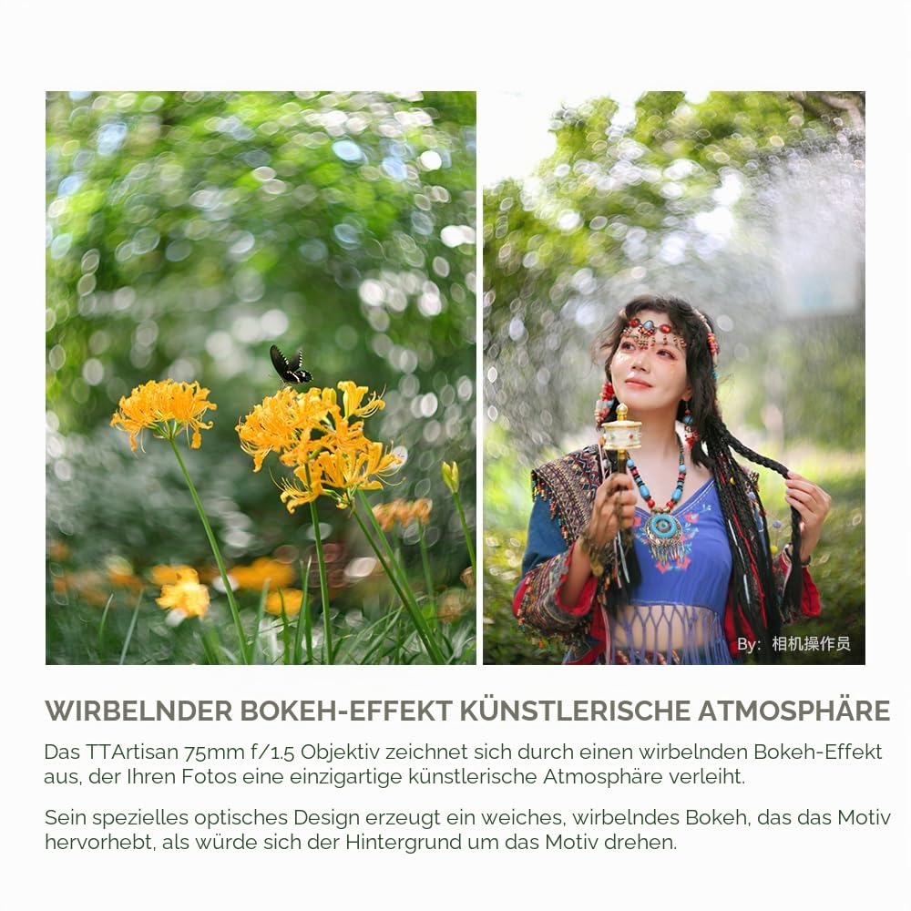 TTARTISAN 75mm f1.5 Swirly Bokeh Objektiv, manuelles Vollformat-Objektiv mit großer Blende für M42-Mount-Kameraobjektiv