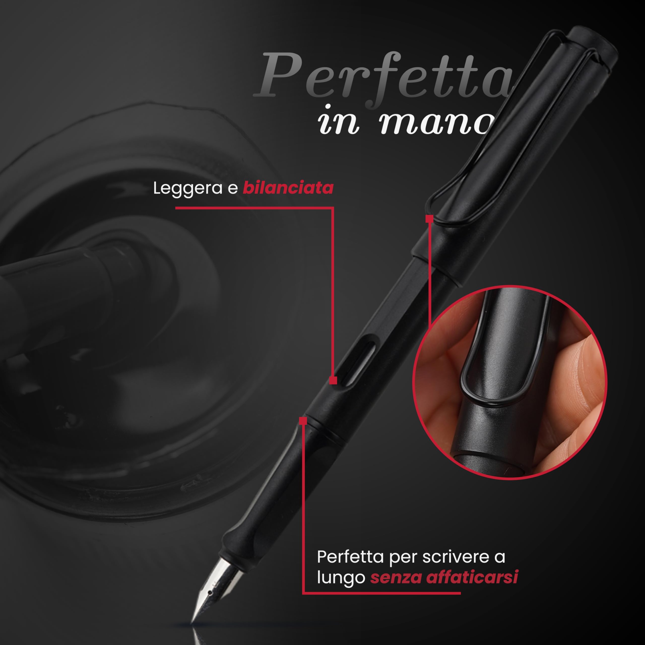Penna Stilografica Elegante con Pennino in Acciaio Inox, Ricaricabile con 5 Cartucce Incluse