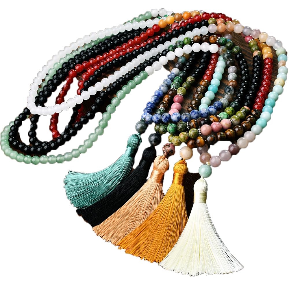 Collar de borla 1/2/3 piezas Mala cadena 108 perlas cadena Bohemia Beads cadena suéter cadena budismo cadena ágata joyas piedra natural cadena cadena para hombres mujeres yoga Reiki Chakra
