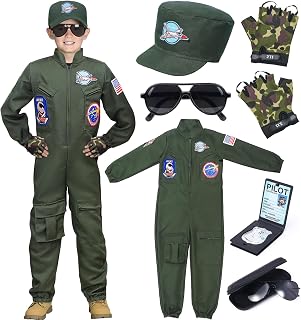 Tacobear Kids Fighter Pilot Costume Flight Suit Air Force Army Costume Dress Up Accessories Boys Halloween Birthday Cosplay