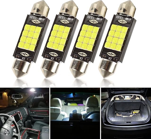 JoaSinc 41mm Festoon LED C5W Bulbs 9SMD 3030 LED White Canbus Error Free Car Interior Dome Light Bulbs License Plate Lights Door Map Lamps No Polarity 12V Pack of 4