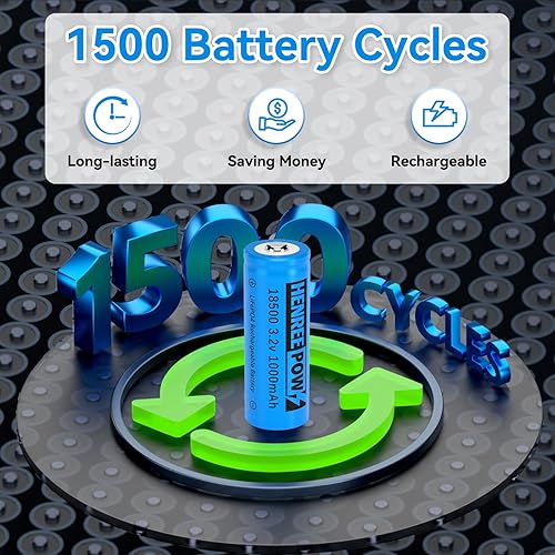 Miniatura 6 de Henreepow Batería recargable 18500 de 3.2 V, batería de fosfato de litio LiFePO4 de 3.2 V de 1000 mAh para luces solares de jardín al aire libre,