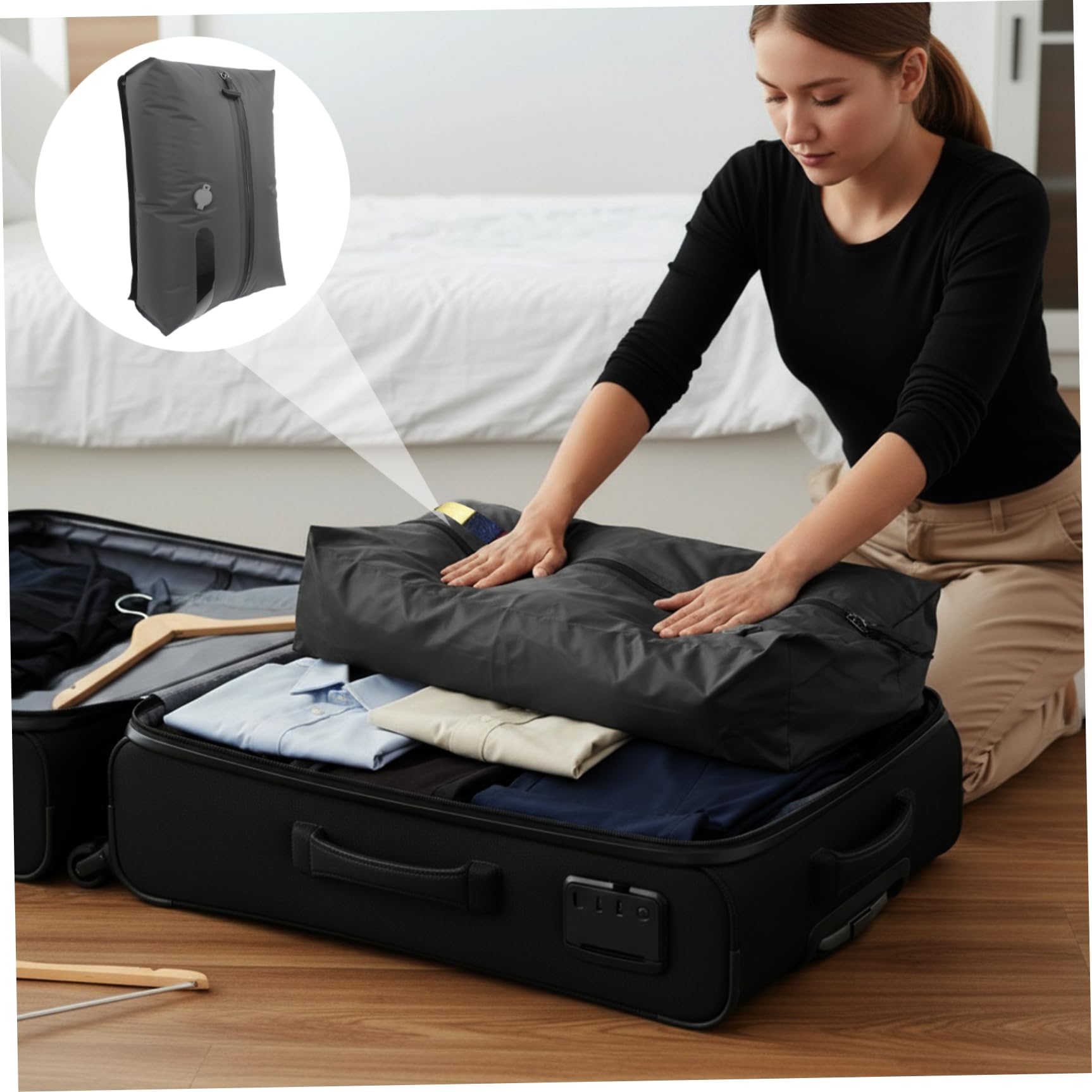 Sacchetti sottovuoto da viaggio per bagagli, sacchetti a compressione da viaggio da 17 litri con fondo piatto e finestra, confezione da 2 salvaspazio per bagagli, valigia e zaino per l'organizzazi