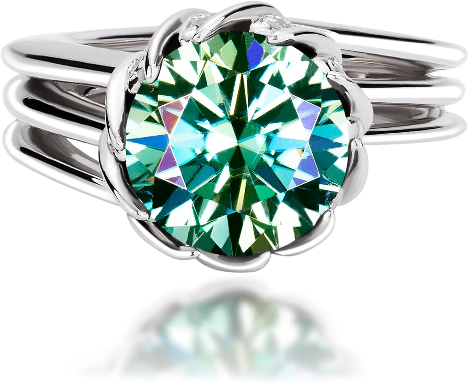 YSDD 3/5 Carat Moissanite Women Engagement Rings, D Color VVS1 Clarity Aurora Green Moissanite, 925 Sterling Silver Plated 18K White Gold Proposal Ring with Certificate