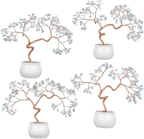 Miniatura 4 de Amogeeli Árbol de dinero de cobre con cristal de amatista curativa con maceta de cerámica, árbol de la suerte bonsái de piedra hecho a mano para