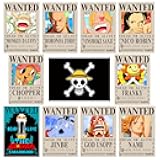 TYZZHOA 15in×11in Anime One Piece Wanted Bounty Posters , New Edition, 10 Straw Hat Pirates Crew Zoro, Sanji, Luffy, a Set of 11PCS
