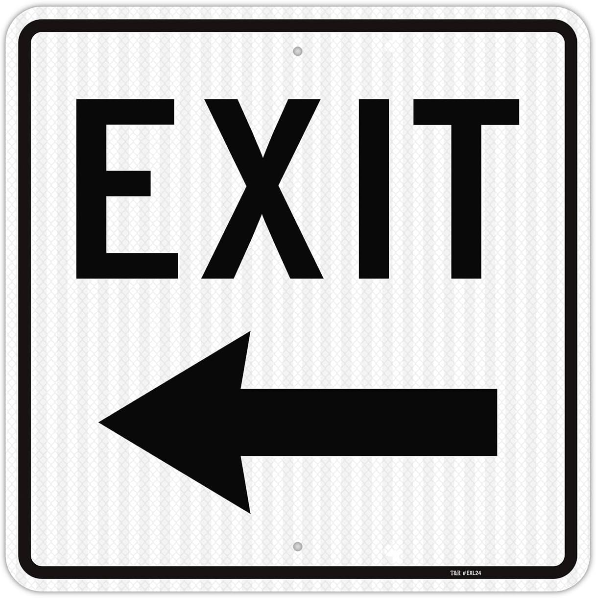 T&R Large Exit Sign with Left Arrow 24 x 24 Inches, Engineer Grade Reflective Sheeting, Rust Free Aluminum, Weather Resistant, Waterproof, Fade Resistant, 2 Pre-drilled Holes 24" x 24" - 1 Pack - Exit Sign with Left Arrow