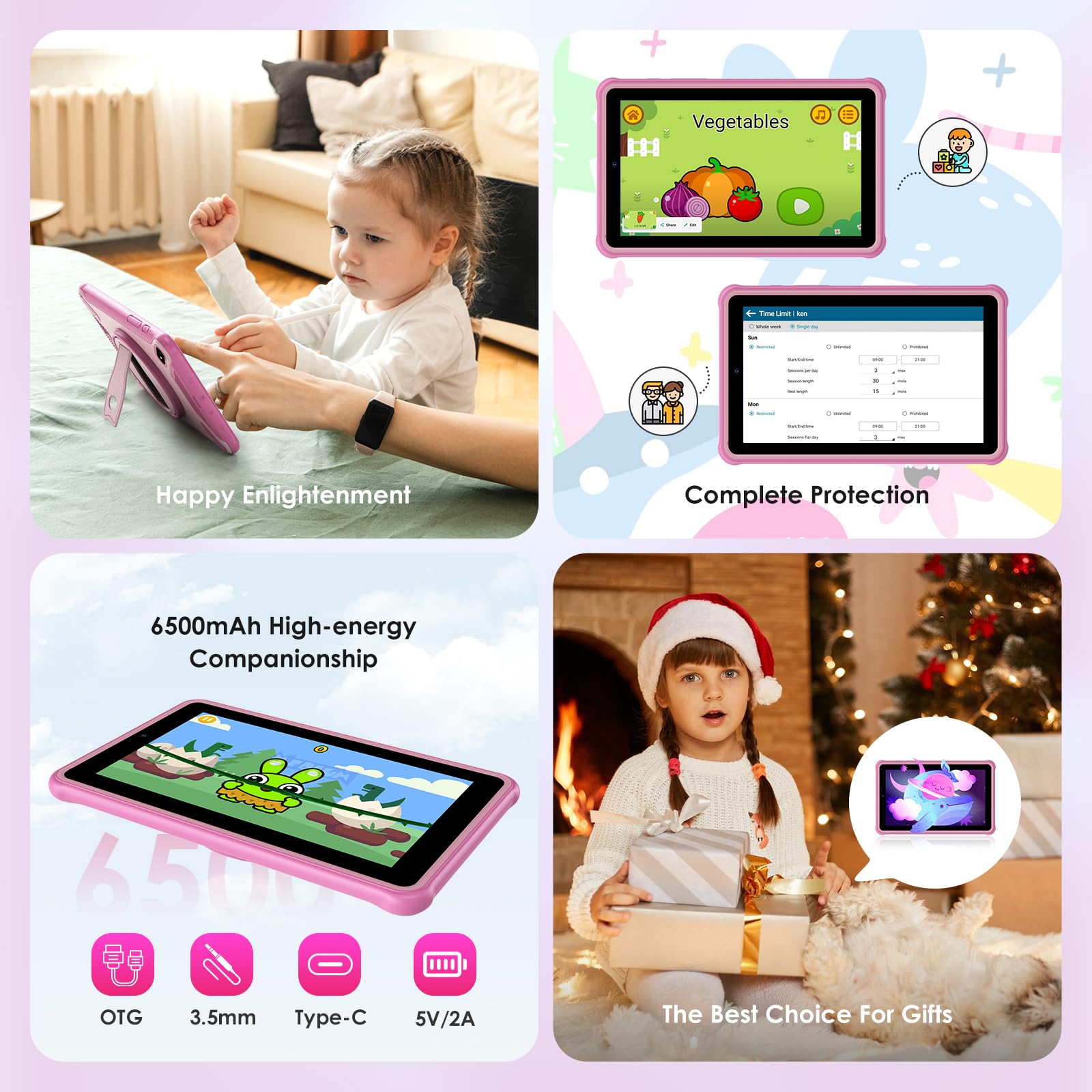 Genérico Tablet 7 Pulgadas Android 15 Tableta 5G WiFi,36 GB RAM+128GB ROM,6580mAh,Rosa