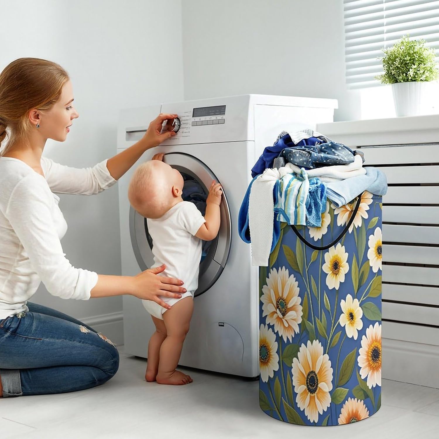 Flowers on Background Laundry Hamper Large Collapsible Laundry Basket with Handles Waterproof Clothes Hamper Portable Dirty Clothes Basket for Bedroom Laundry Room Closet Bathroom