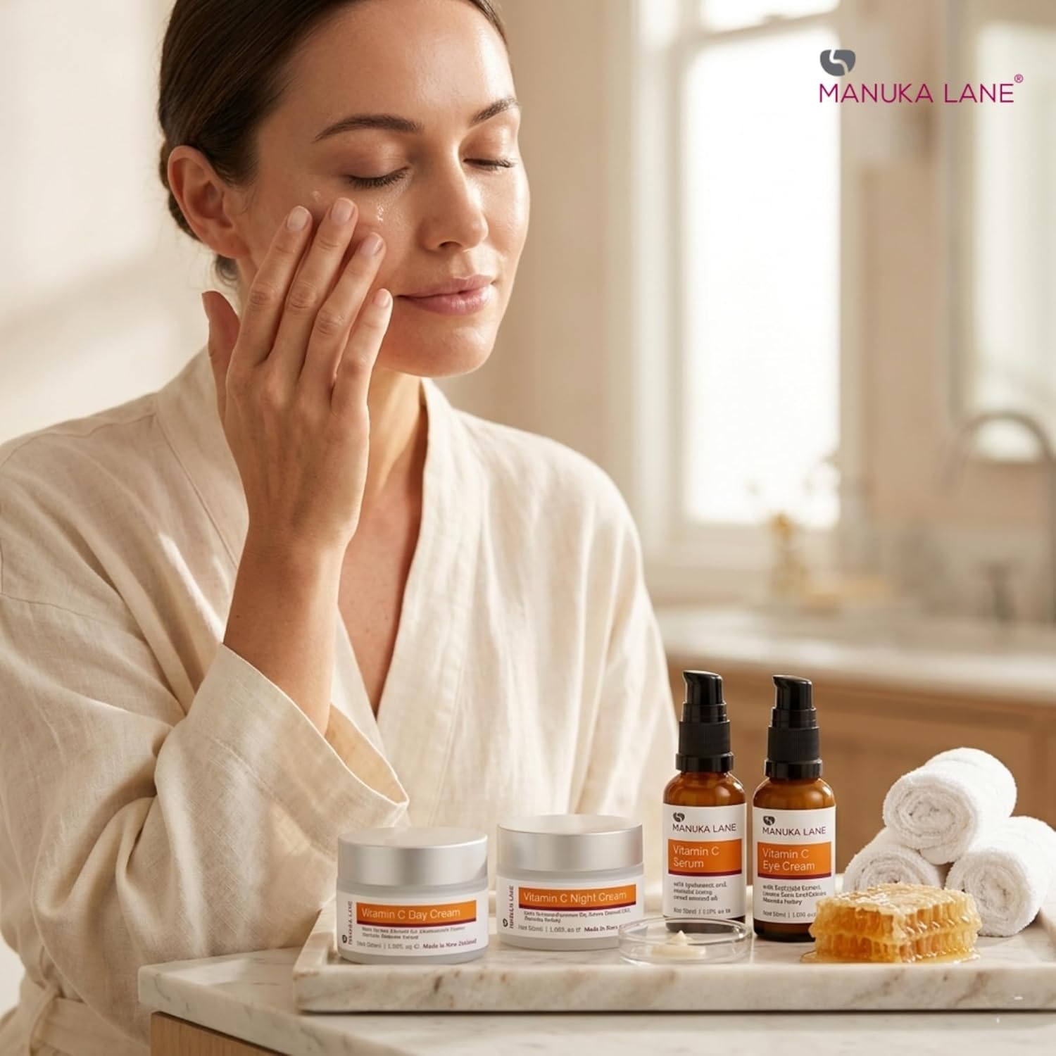 Manuka Lane Vitamin C Complete Skin Care Regimen | Includes (1) Day Cream, (1) Night Cream, (1) Face Serum, (1) Eye | Powerful, Safely Derived, and Natural Ingredients