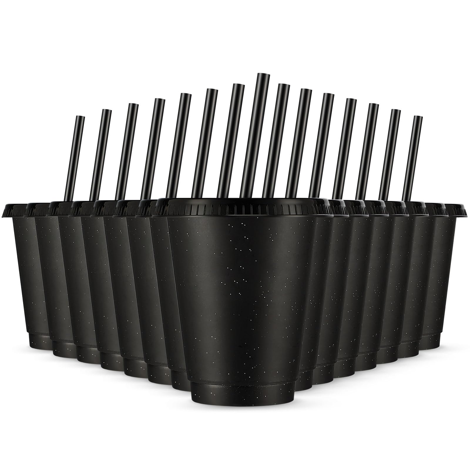 Rtteri 15 Pcs Reusable Cups with Straws and Lids 16 oz Glitter Tumblers Plastic Party Favor Cups with Lids Travel Mug Tumbler for Valentine's Day