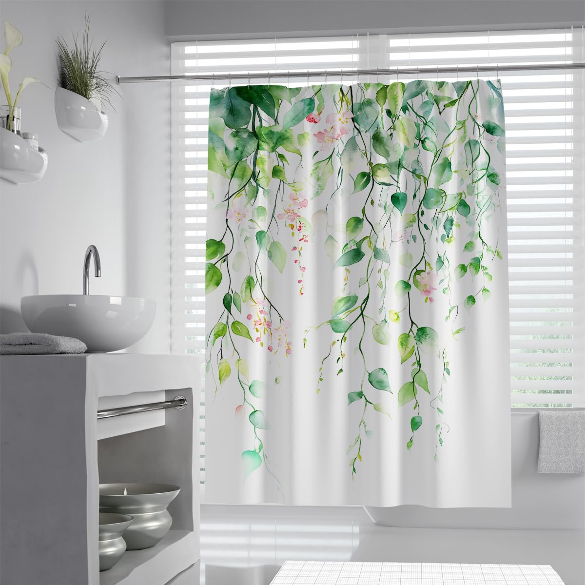 Rideaux de bain eucalyptus vert frais pour créer une ambiance spa nature