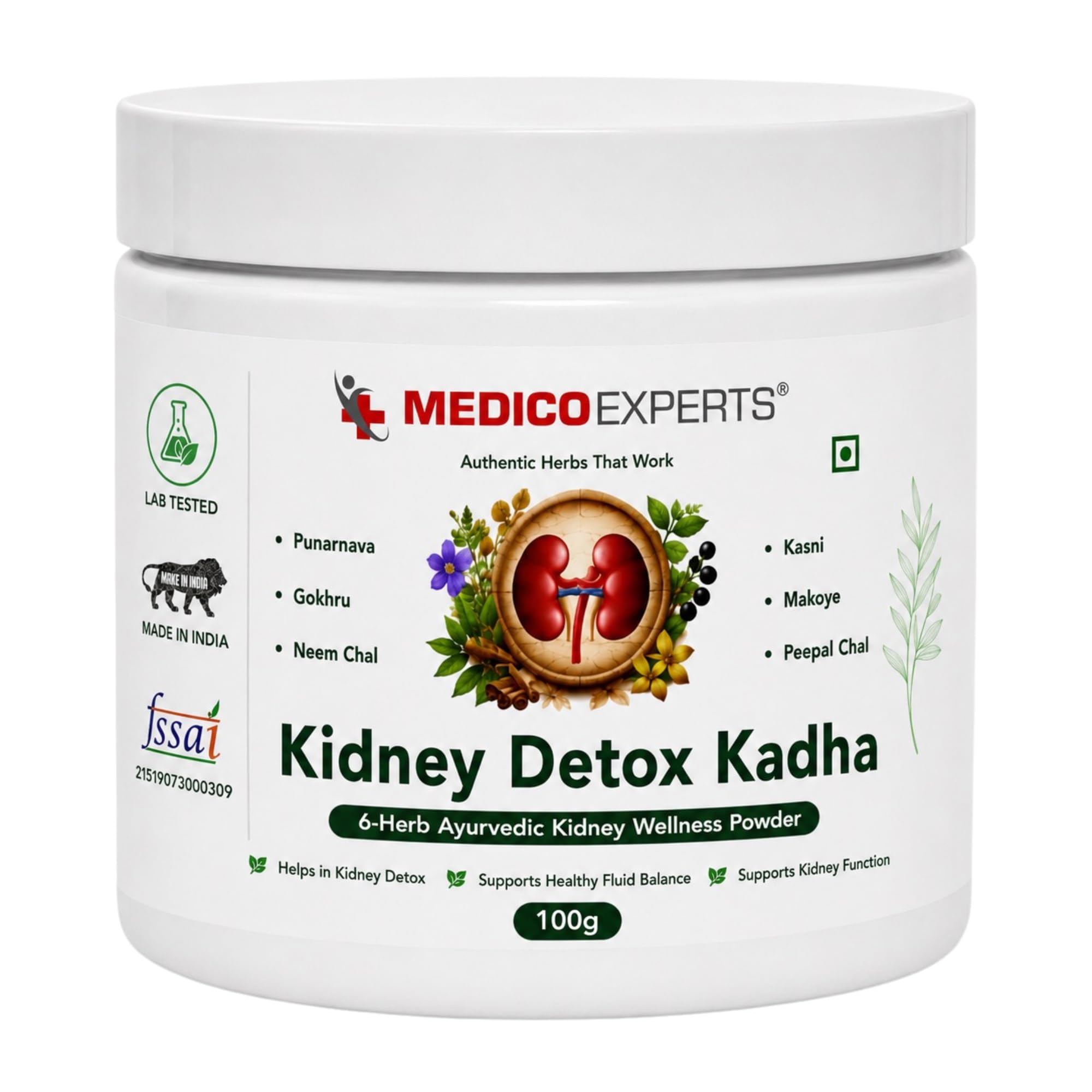 MedicoExperts Kidney Detox Kadha - 6 Herb Ayurvedic Powder | Punarnava, Gokhru, Neem Chal | Supports Healthy Kidney Function | FSSAI Licensed | 100g