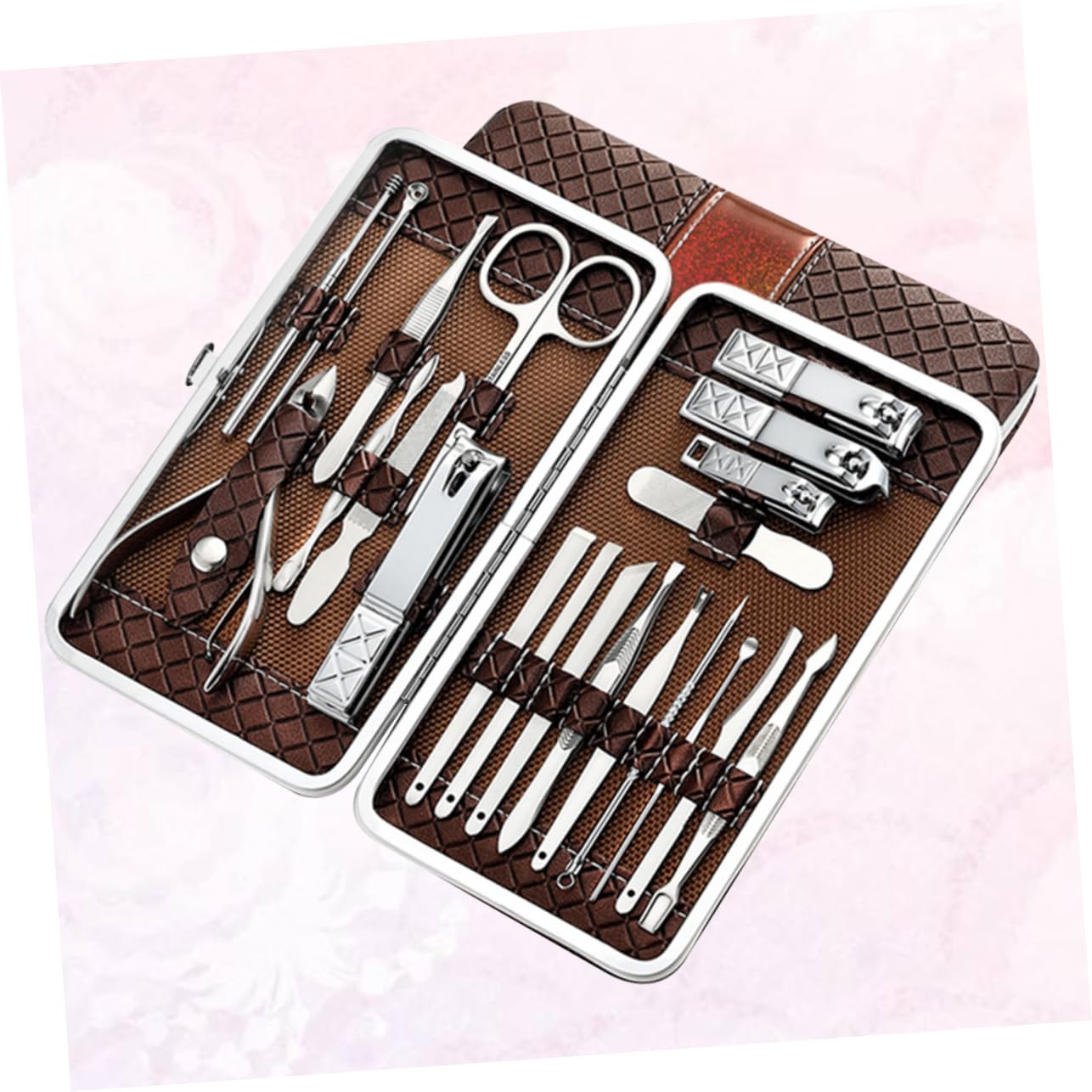 Set Tagliaunghie 21 Pezzi in Acciaio Inox Marrone Ergonomico | Taglio Rapido e Sagomatura Precisa, Kit Mani e Piedi, Adatto a Famiglia e Amici