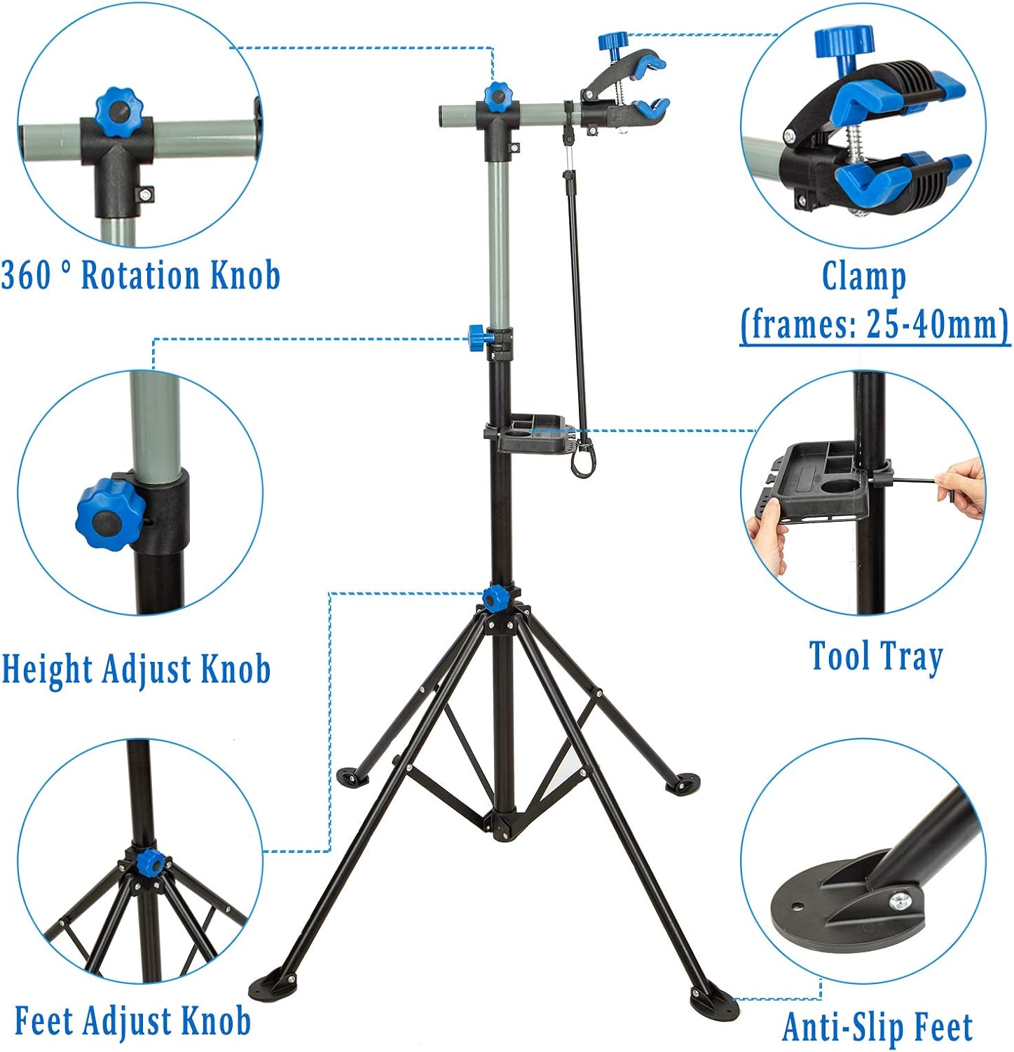 Clothink Bike Repair Stand Maintenance Workstand, Quick Release Height Adjustable with Tool Tray Mechanic Repair Clamp Rack for Mountain Bike Cleaning Display Storage : Sports & Outdoors
