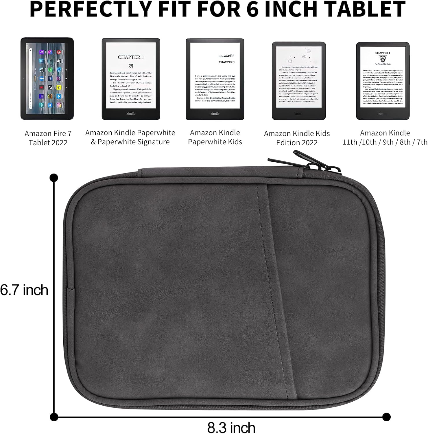 Universal Sleeve Bag for 6",6.8",7" Kindle Paperwhite/Colorsoft 2024-2012 Compatible with 6"-6.8" All-New Kindle/Kobo/Tolino/Sony,6" EReader with Anti-Drop Protective Cover,Grey