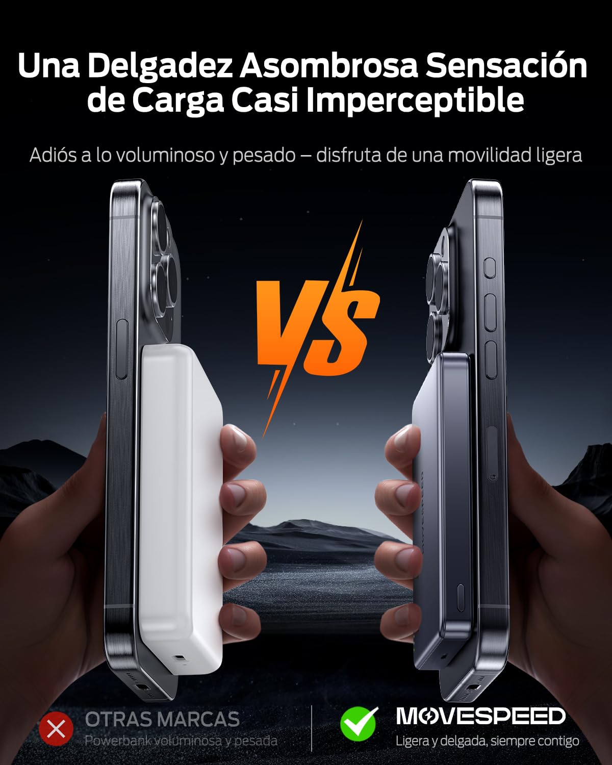 MOVESPEED Banco de Energía MagSafe de 10000 mAh Delgado Magnético Inalámbrico Portátil Compatible con iPhone 17 Pro Air/16 Pro MAX (Gris Espacial)