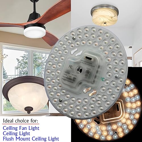 Miniatura 6 de Ventilador de techo LED regulable de 36 W, 5 CCT, luz empotrada, kit de reacondicionamiento del motor, bombilla fluorescente circular de panel LED