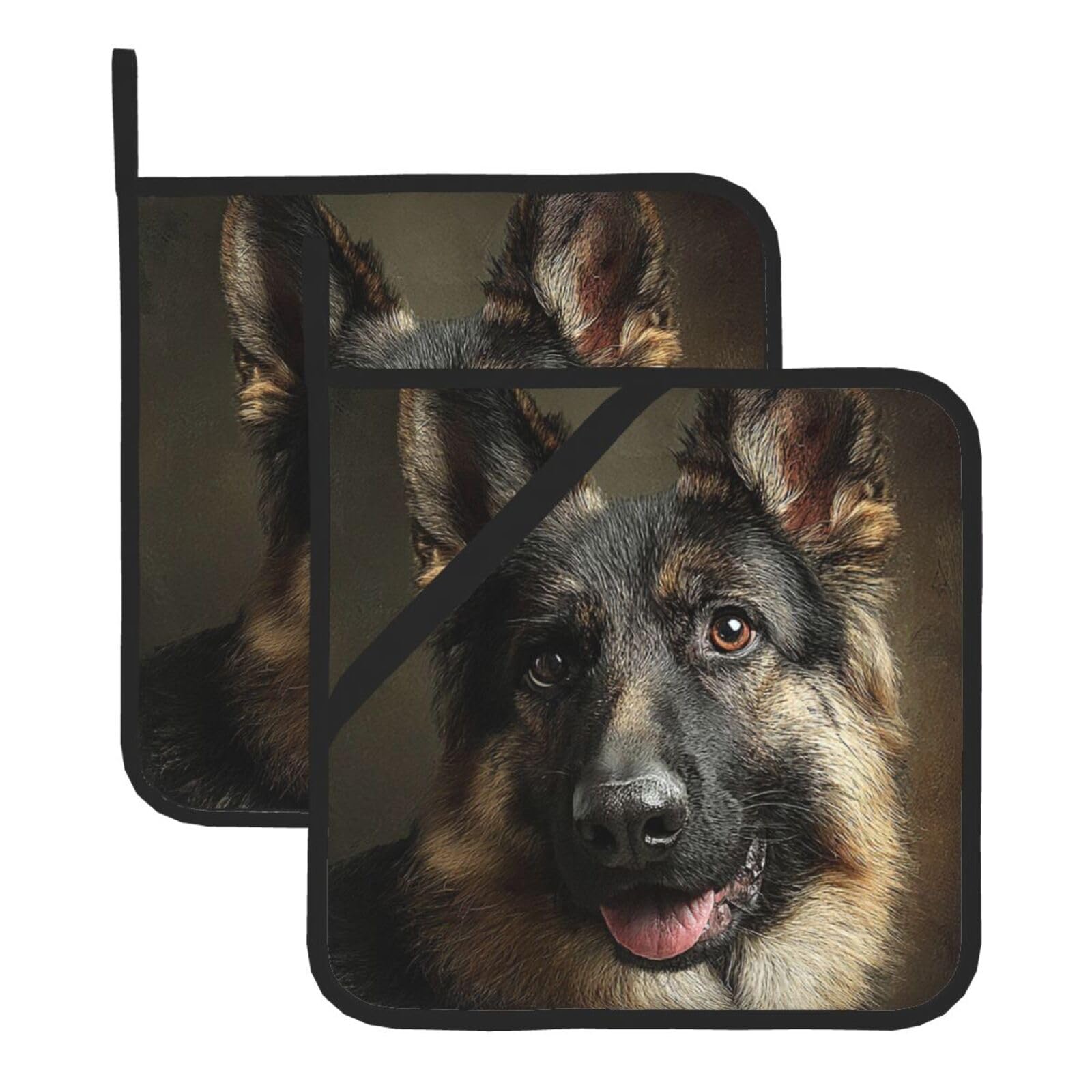 Pot Holders Set of 2 Kitchen Heat Resistant Potholders German Shepherd Dog Lovers Pot Holders Cotton Lining Oven Hot Pads for Cooking Baking BBQ Microwave Kitchen Accessories