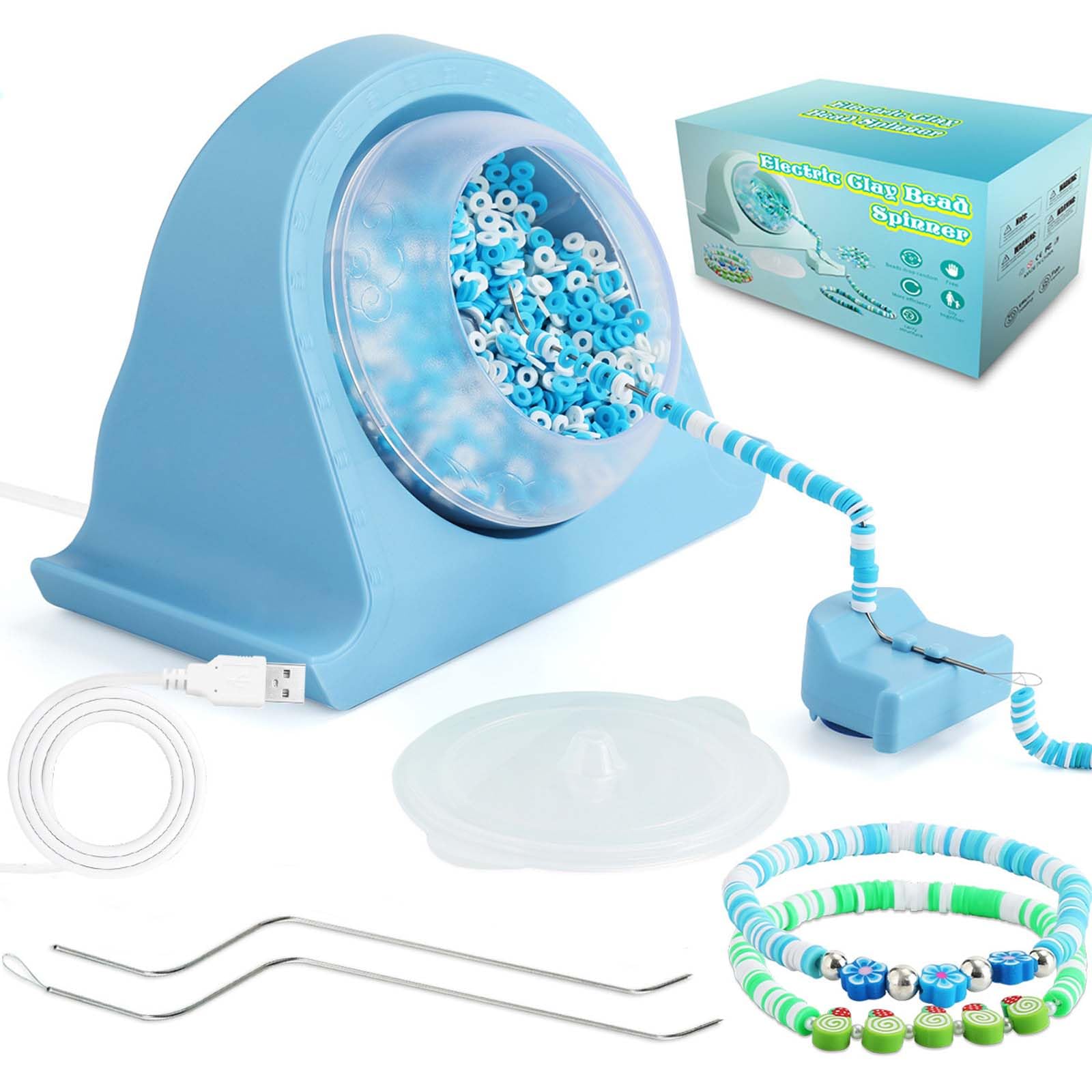 Colexy Juego de máquina de arcilla giratoria de cuentas eléctrica con 2 agujas de cuentas para pulseras, collares, fabricación de joyas