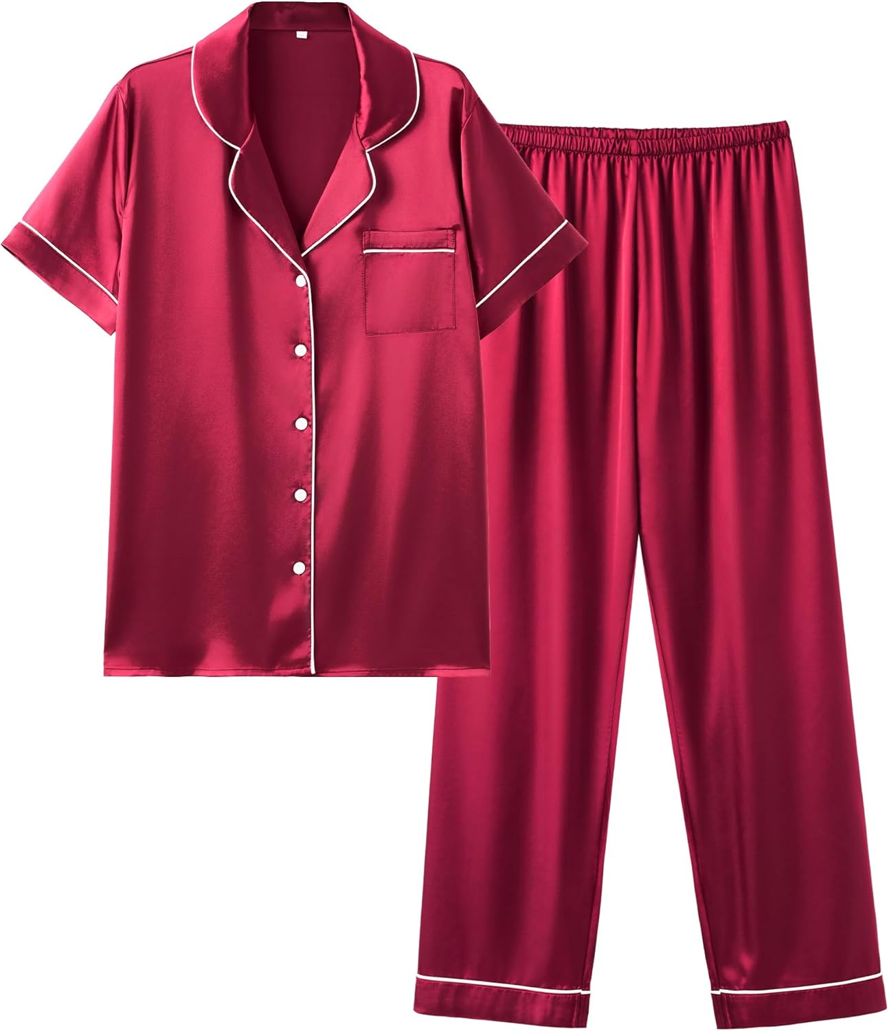 Ekouaer Silk Satin Pajamas Set Women Short Sleeve Sleepwear Soft Button Down Loungewear Pjs Set