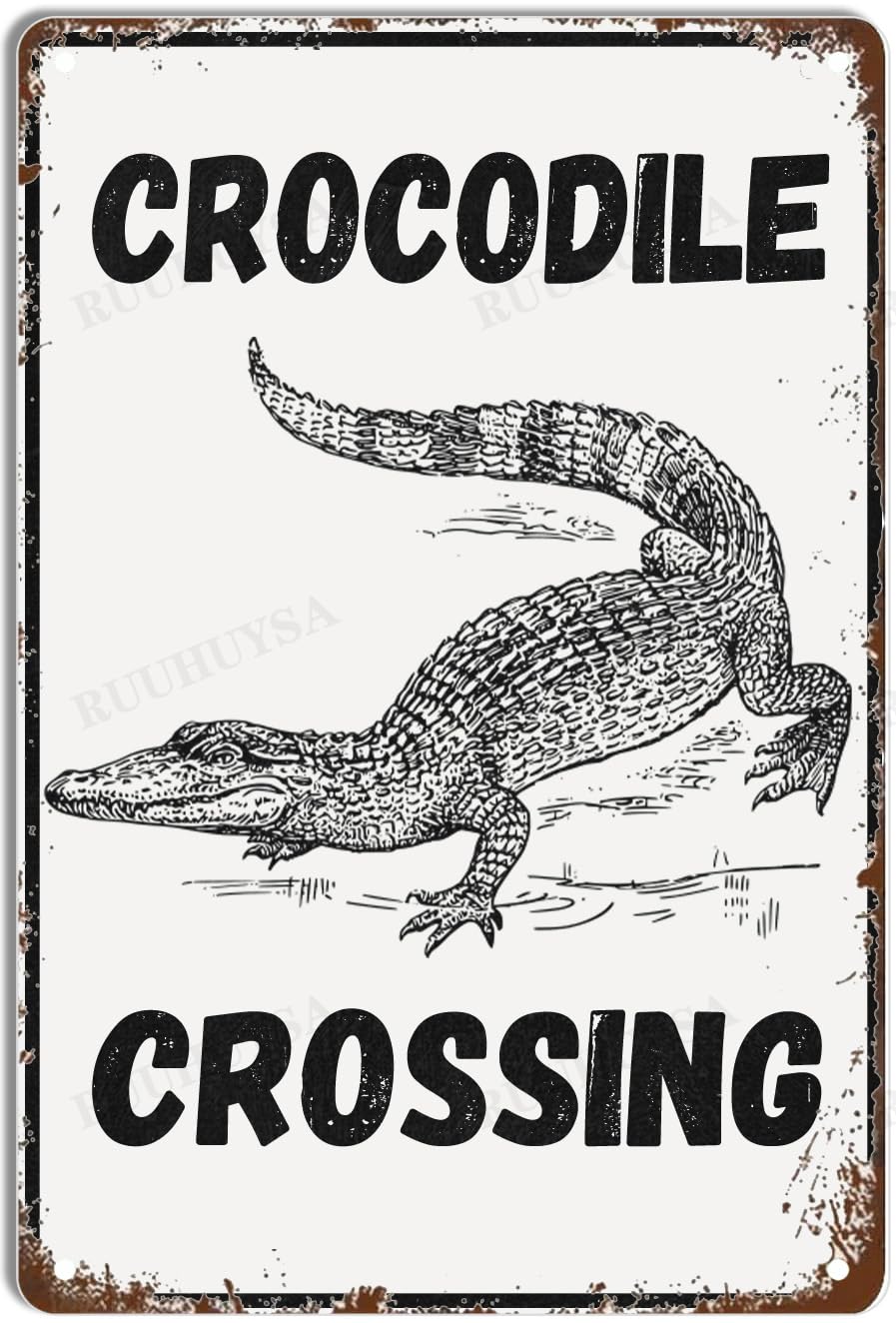 peiyeety Metal Tin Sign Warning Crocodile Crossing Iron Painting Home Family Lovers Gift Funny Bedroom Novelty Retro Parlor Courtyard-8x12inch