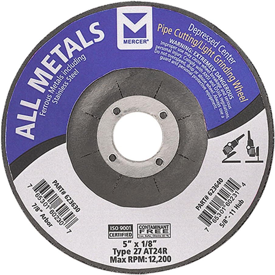Mercer Industries 623670 Type 27 Pipe Cutting and Light Grinding Wheel for All Metals, Including SS, 7" x 1/8" x 7/8", 25 Pack
