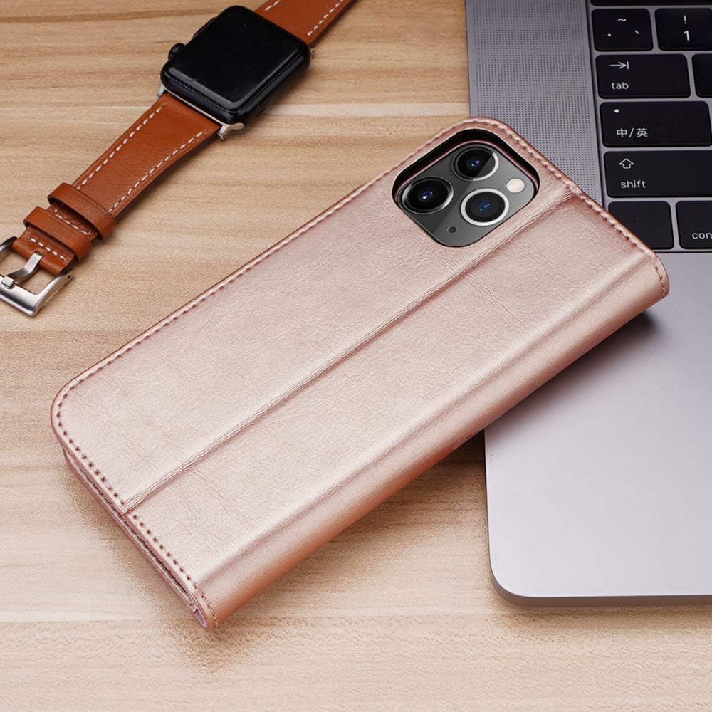 ICARERCASE Compatible for iPhone 12 &iPhone 12 pro Case Wallet, Premium PU Leather [Magnetic Closure] Flip Cover with Kickstand and Card Slots for 2020 Model(Rose Gold)