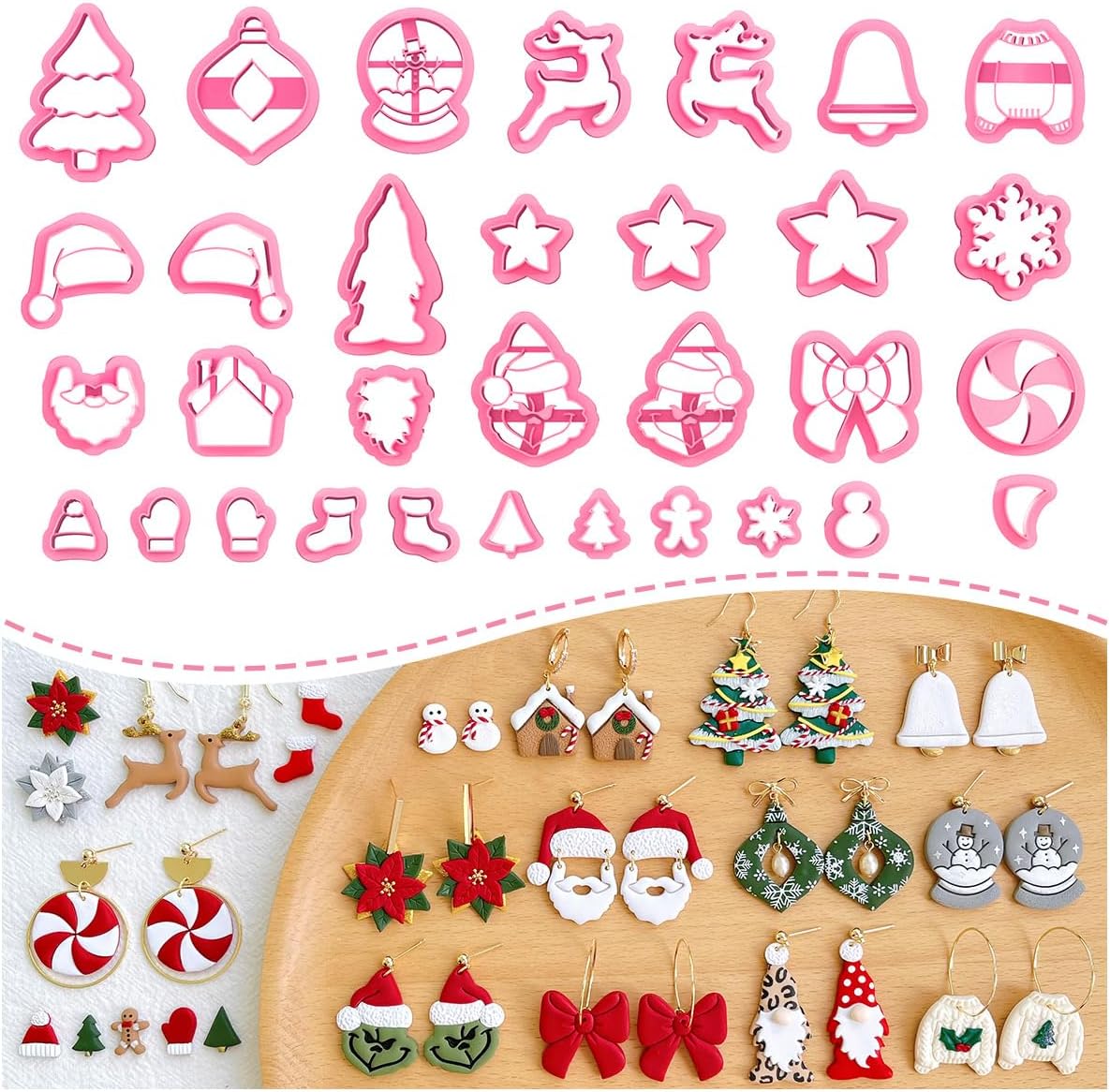 Keoker Christmas Clay Cutters, Christmas Clay Cutters for Jewelry Making, 32 Clay Cutters Shapes Christmas, Snowflake Clay Cutter for Earrings (All 2)