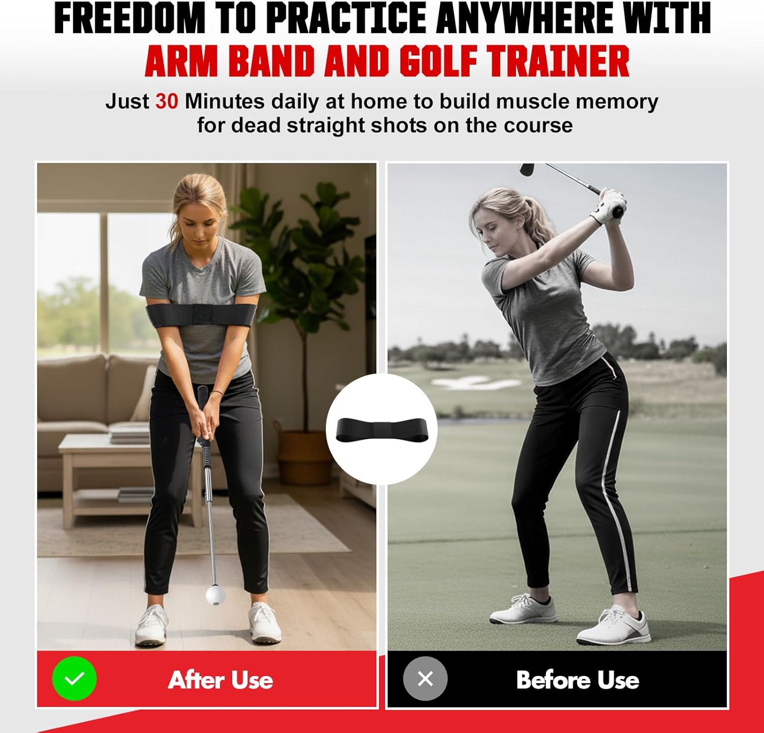 Tempo Stick Golf for Right Hand, Retractable Golf Swing Training Aid with Arm Band, Telescopic Club Indoor & Outdoor Practice Warm-Up Golf Swing Trainer for Golfer Beginner Men Woman Golf Gift