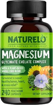 NATURELO Magnesium Glycinate Chelate Complex - 200 mg Magnesium, 240 Count