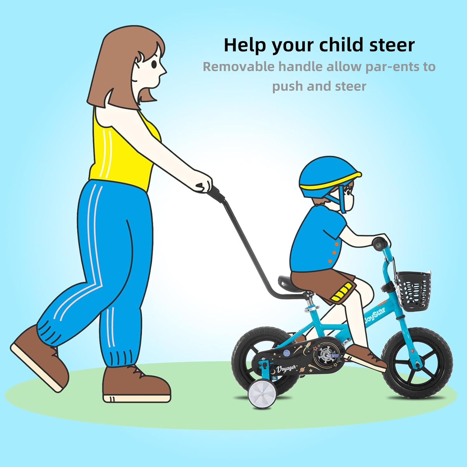 JOYSTAR 10 & 12 Inch Kids Bike for Boys and Girls Ages 1-4 Years, Toddler Bike with Training Wheels & Basket, Detachable Parent Push Handle, Kids Pedal Bike, Multiple Colors