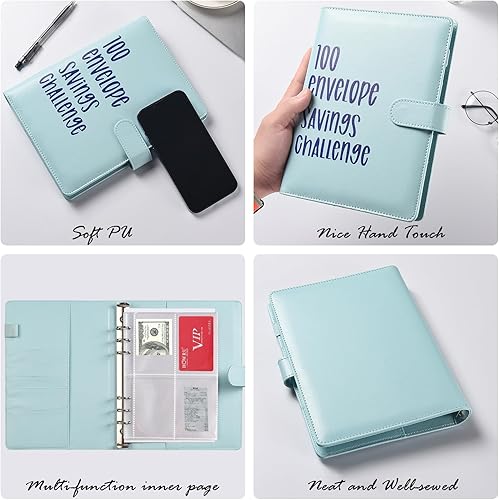 Miniatura 5 de Carpeta de presupuesto de 100 sobres para ahorro de desafío de presupuesto, libro para una manera fácil y divertida de ahorrar $5050 dólares.-BL