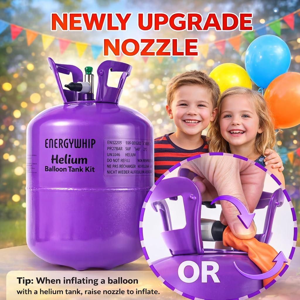Helium Tank, 7 cu.ft - Fills up to 30 Balloons, Unisex, Occasion Type: Birthday, Bachelorette Party, Christmas, Wedding