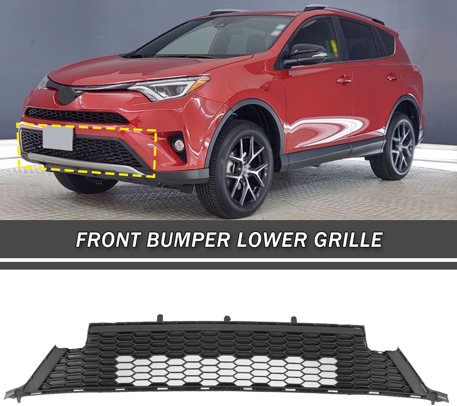 Bewild Front Bumper Lower Grille Fit For 2016 2017 2018 Toyota RAV4 SE Black Honeycomb Grill Replacement (Lower Grille)